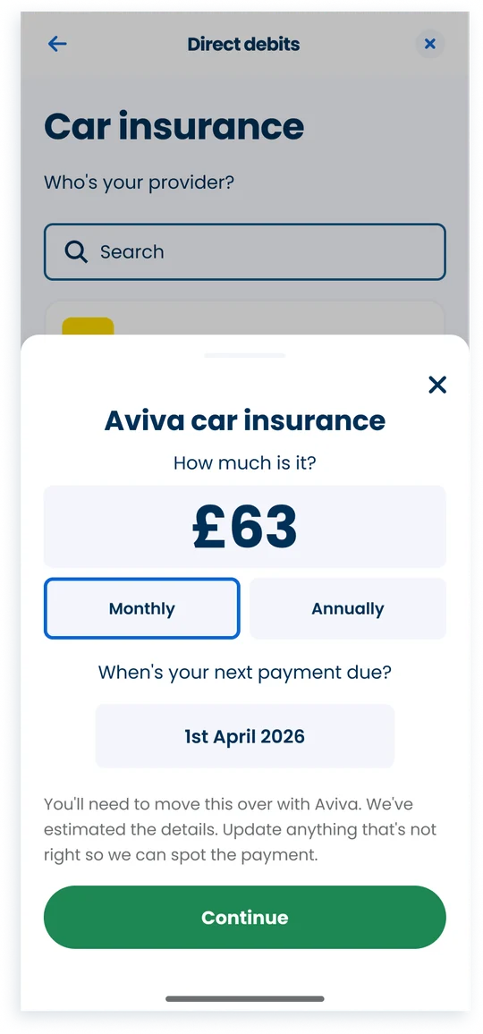 Multi-bill provider handling, using Aviva as the example